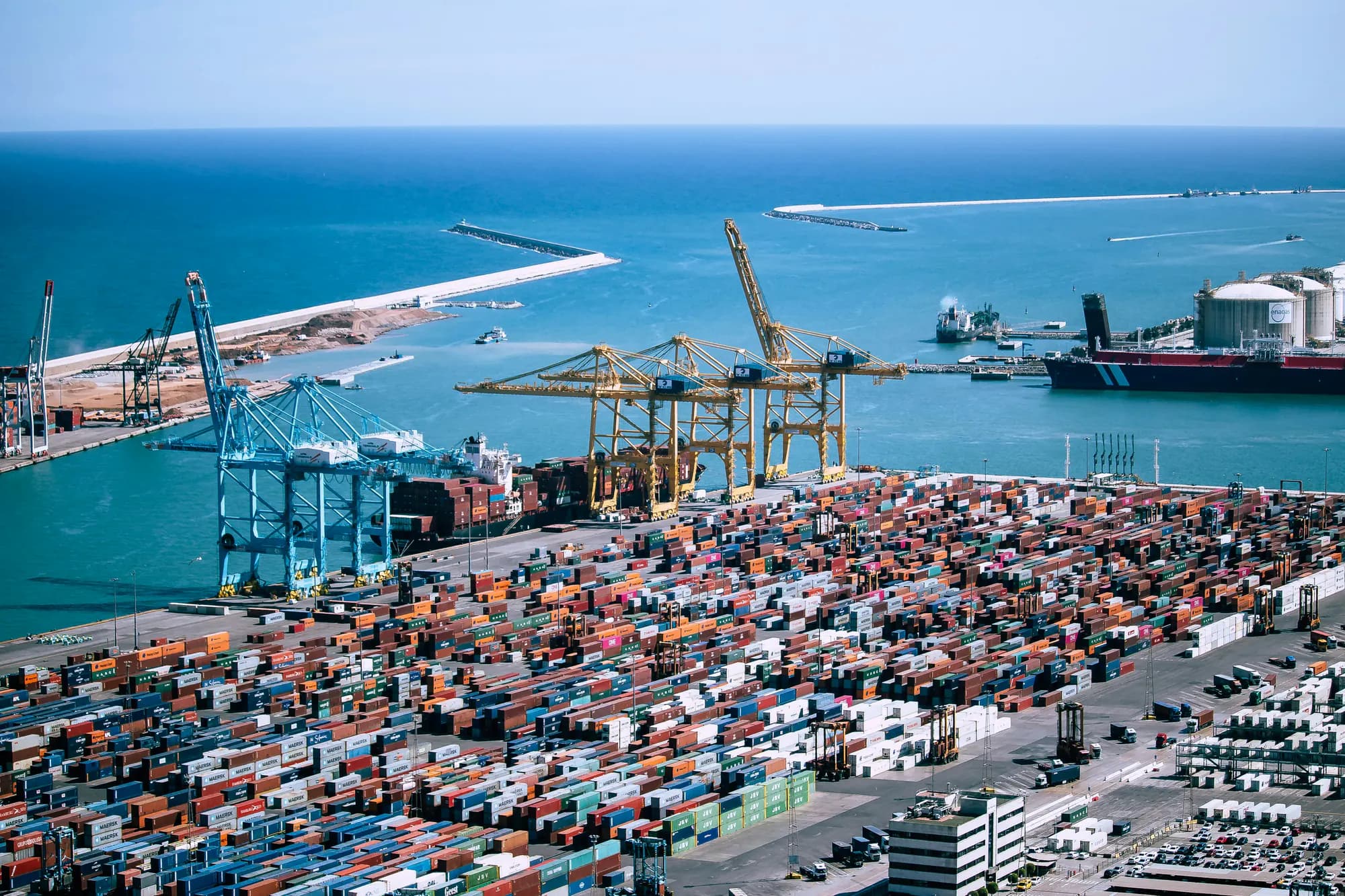 Shipping containers stacked at an international cargo port